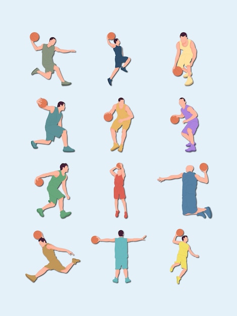 Hombre jugando baloncesto conjunto de ilustraciones