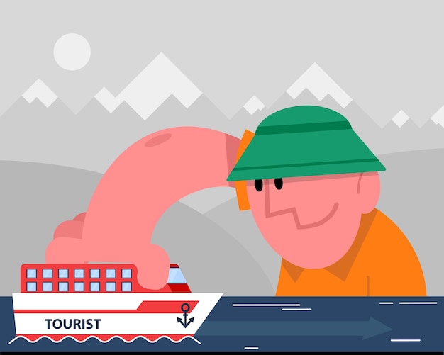 Hombre jugando con un crucero en el agua Tiempo para viajar durante el viaje de vacaciones de verano
