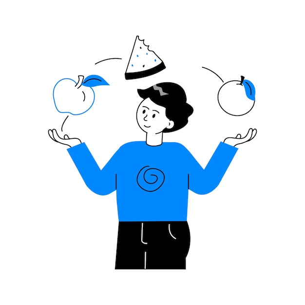 Un hombre jugando con frutas listo para usar la ilustración del personaje