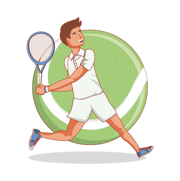 Vector hombre jugando personaje de tenis