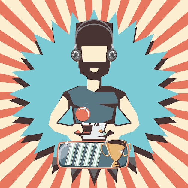 hombre jugando video juego retro vector ilustración diseño