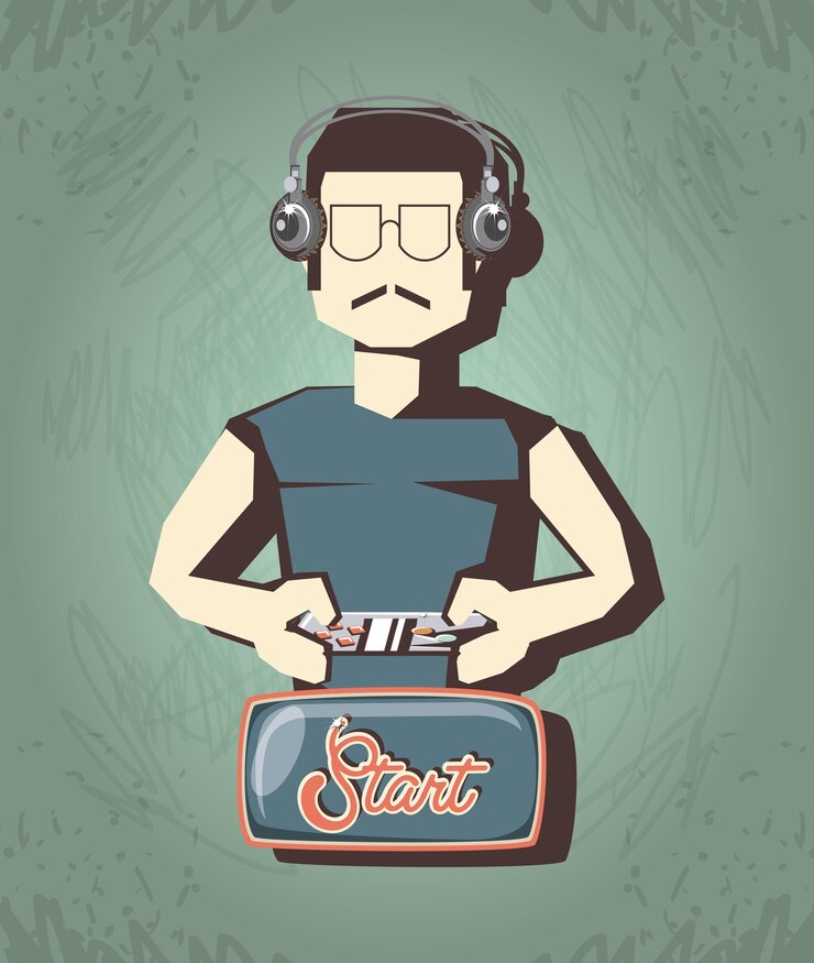 Vector hombre jugando video juego retro vector ilustración diseño