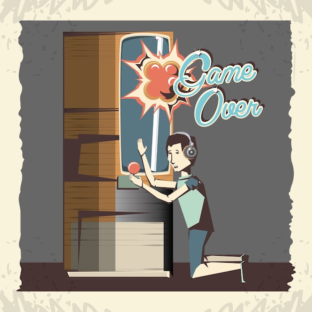 hombre jugando video juego retro vector ilustración diseño