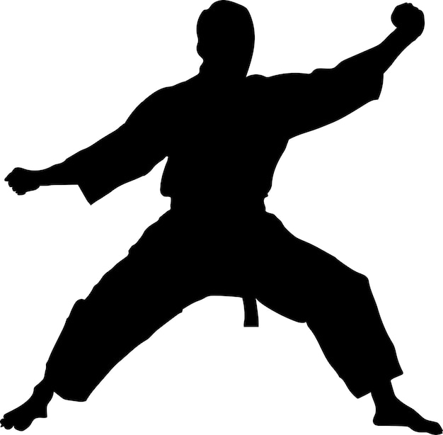 un hombre de karate posa con la mano dibujada silueta vectorial aislado fondo blanco