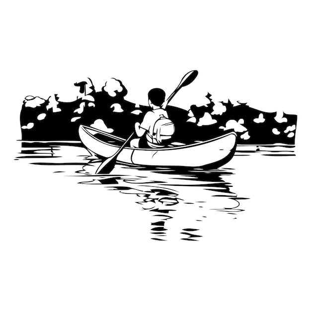 Vector hombre en un kayak en el lago ilustración vectorial de un hombre en un kayak