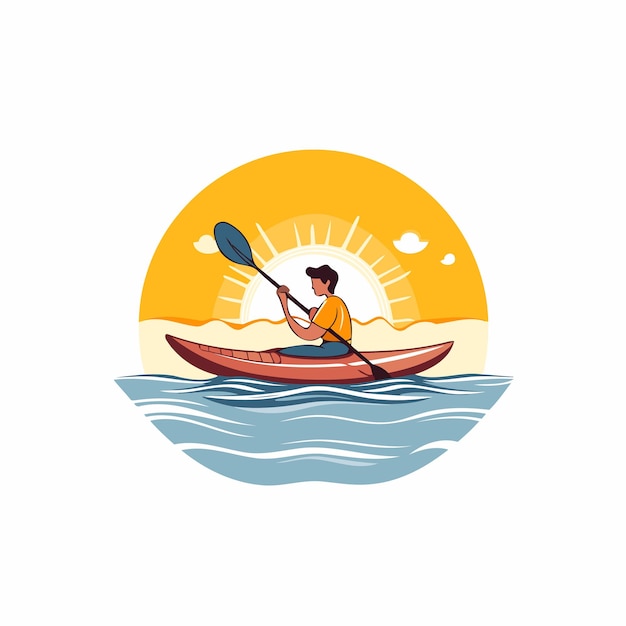 Hombre en kayak en el mar Ilustración vectorial