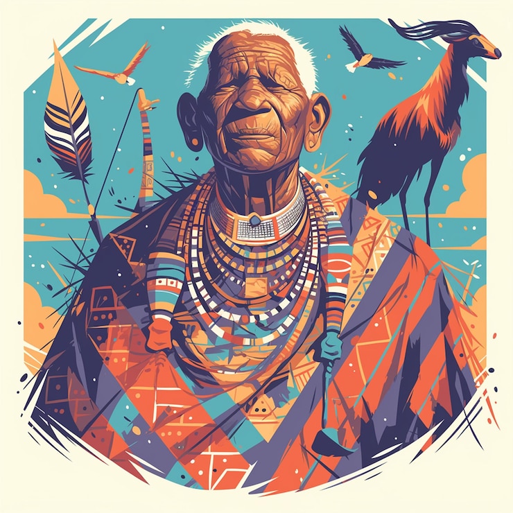 Vector hombre keniano con el traje tradicional de los ancianos kikuyu