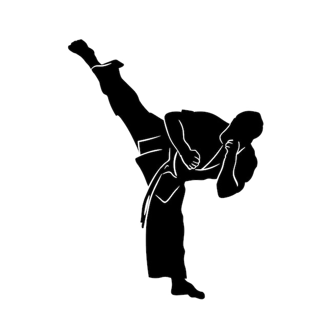 Vector hombre en kimono entrenando karate