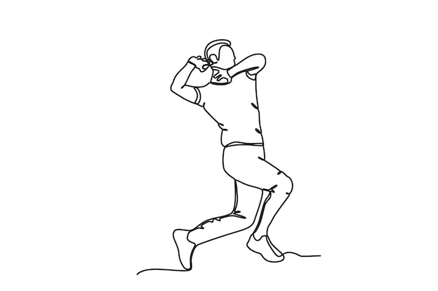 Un hombre lanza una pelota. Dibujo en línea de Cricket.