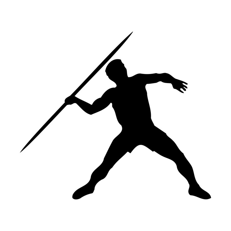 Hombre lanzando lanza en el diseño del vector de silueta negra del juego olímpico