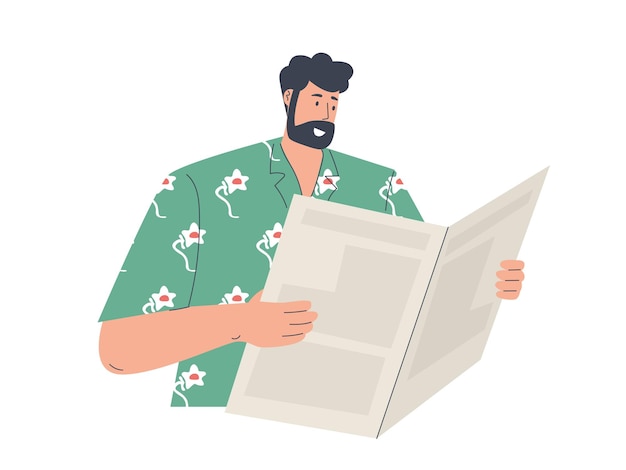 Vector hombre, lectura, noticias, hombre, tenencia, periódico