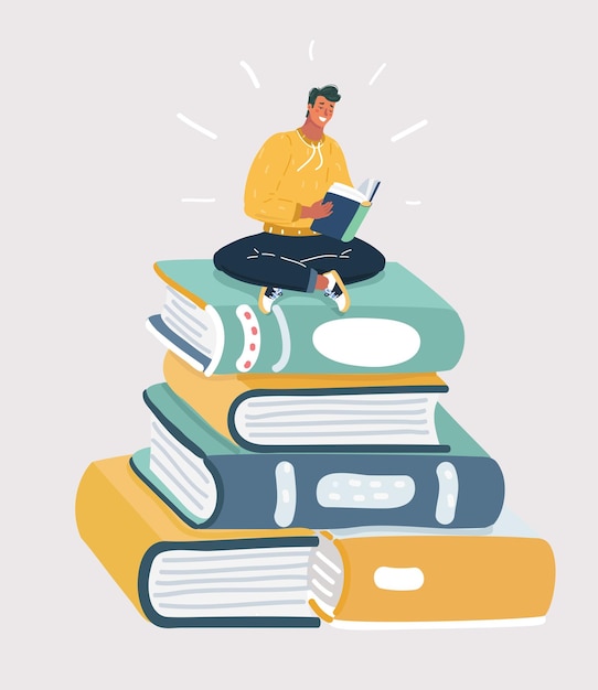 Hombre leyendo libro en la pila