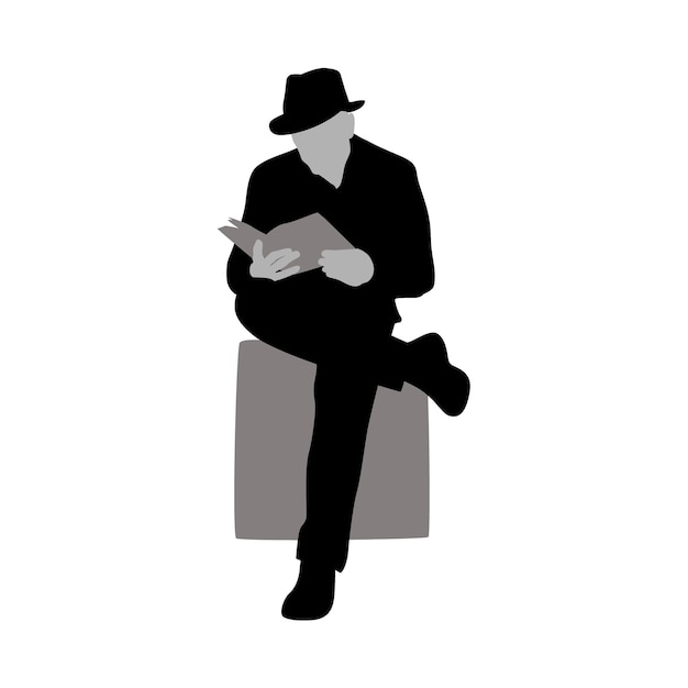 Hombre leyendo libros silueta siluetas de personas con un libro