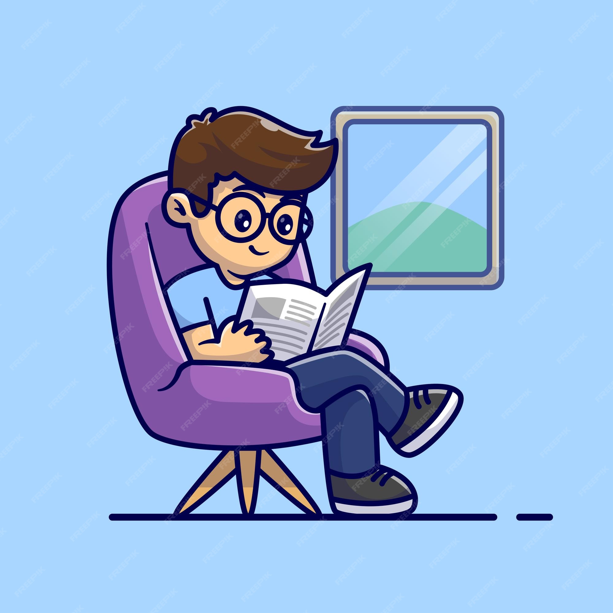 Hombre leyendo periódico en sofá cartoon vector icono ilustración personas  educación icono aislado | Vector Premium