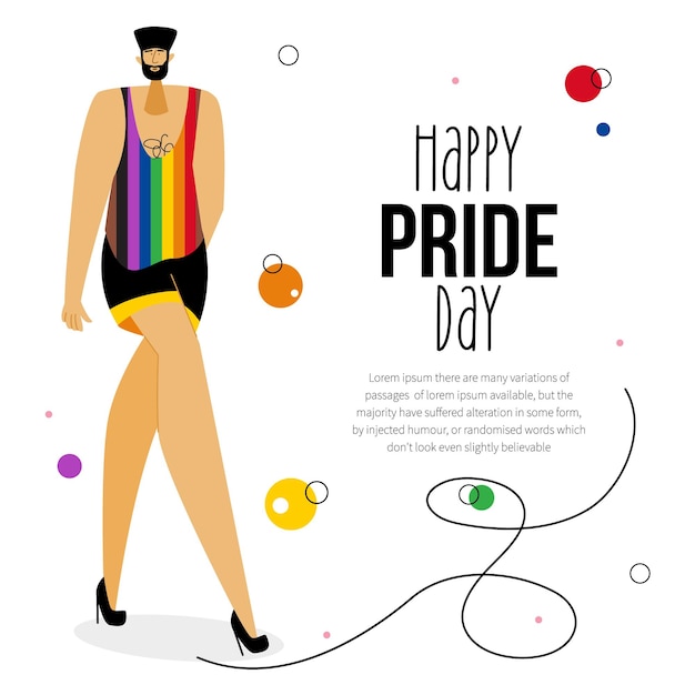 El hombre LGBTQ en las celebraciones de la camiseta del arco iris PRIDE DAY Desfile LGBT Detener la homofobia