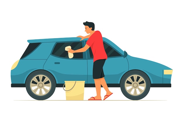 hombre, limpieza, y, lavado, coche
