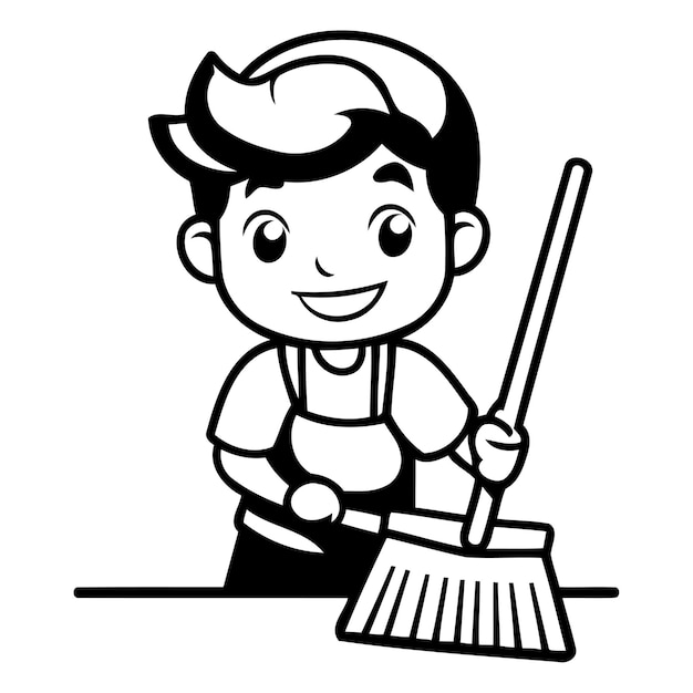 Hombre de limpieza Mascota Personaje de dibujos animados Ilustración vectorial