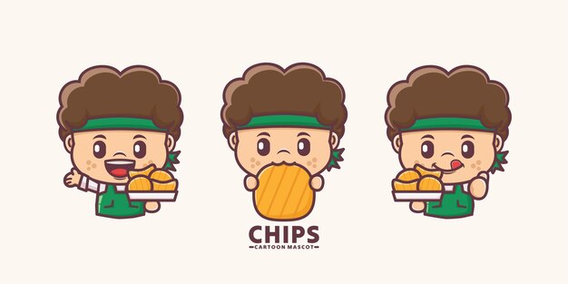 Vector hombre lindo mascota de dibujos animados con papas fritas