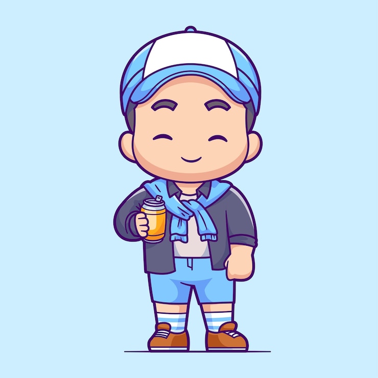 Vector hombre lindo con refresco icono vectorial de dibujos animados ilustración de personas beben icono vector plano aislado