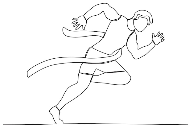 Un hombre llegó a la línea de meta Dibujo de una línea de la línea de meta