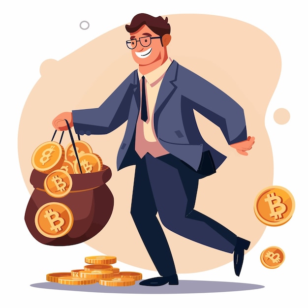 un hombre llevando una bolsa de monedas con la palabra euro en ella