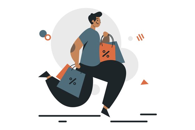 hombre llevando bolsas de compras felizmente