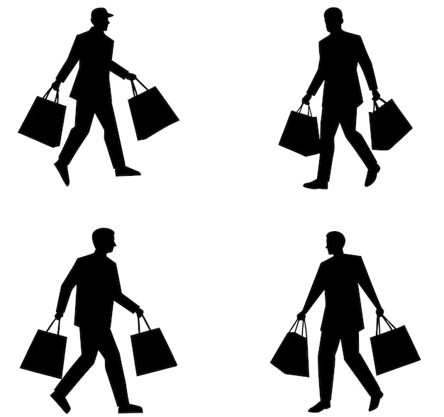 Un hombre llevando bolsas de compras silueta ilustración vectorial
