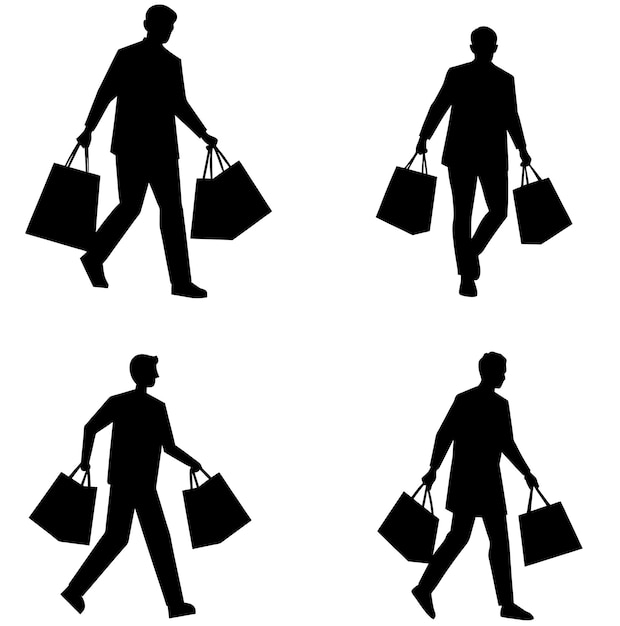 Un hombre llevando bolsas de compras silueta ilustración vectorial