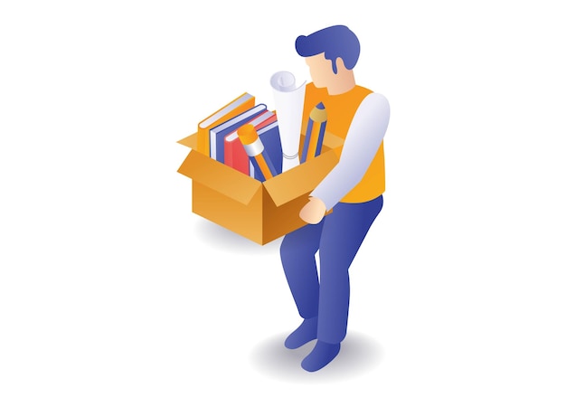 Hombre llevando libros escolares en concepto de ilustración de cartón