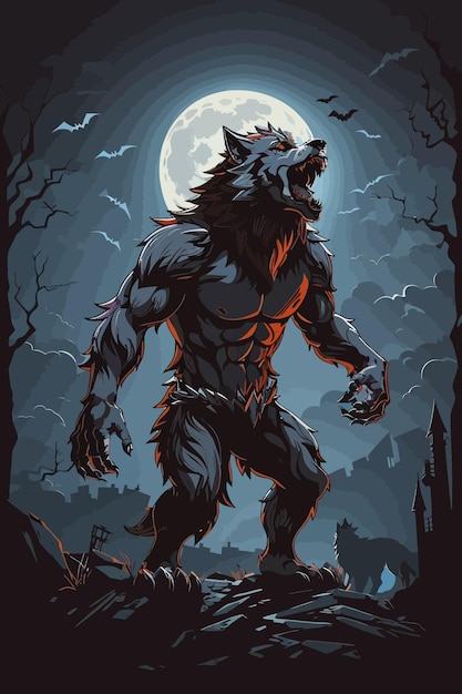 Vector hombre lobo aullando tema de halloween
