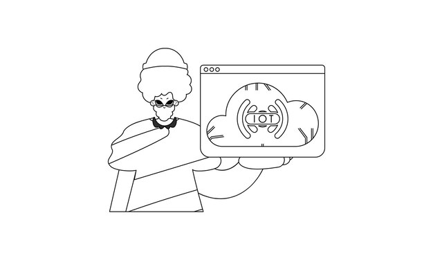 Un hombre con un logo de IoT en estilo vectorial lineal