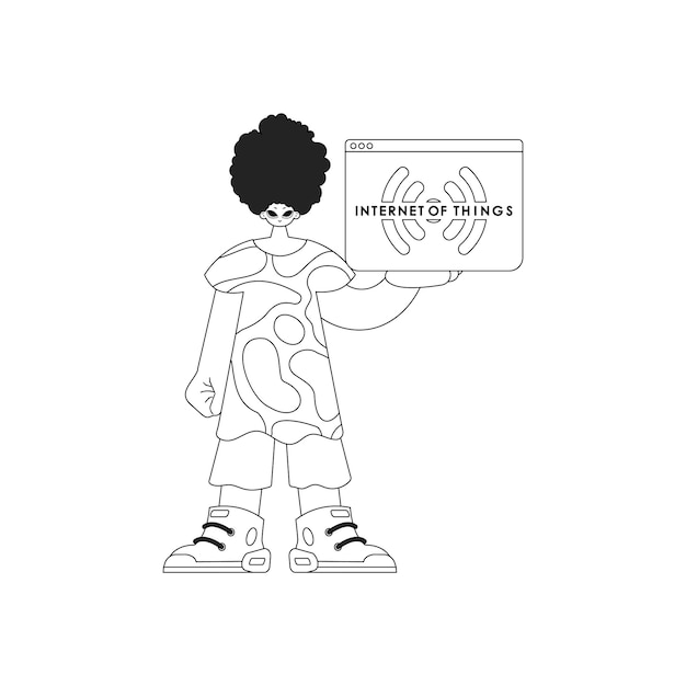 Hombre con el logotipo de IoT representado en arte lineal