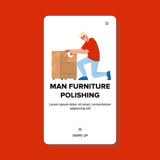hombre de madera pulido de muebles vector web mesa de reparación de madera plana de madera hombre de madera pulido de muebles web ilustración de dibujos animados plana