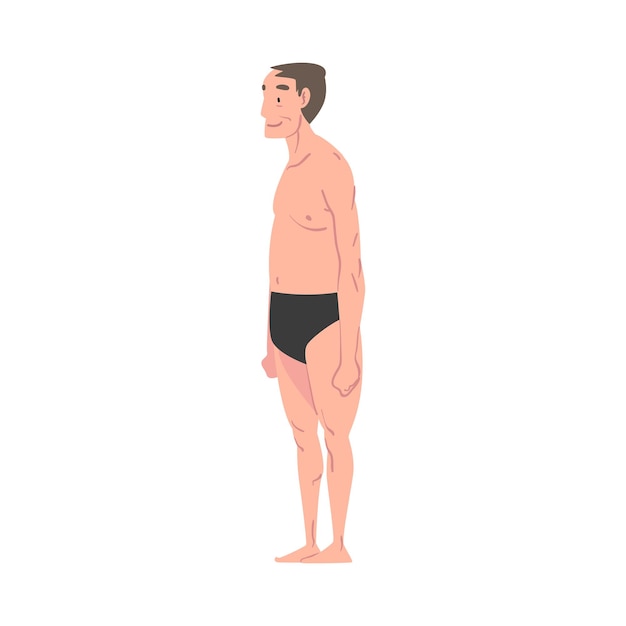 Hombre maduro con sobrepeso en ropa interior Tipo de cuerpo masculino Ilustración vectorial de estilo de dibujos animados en fondo blanco