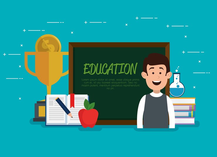 Vector hombre maestro con iconos de educación