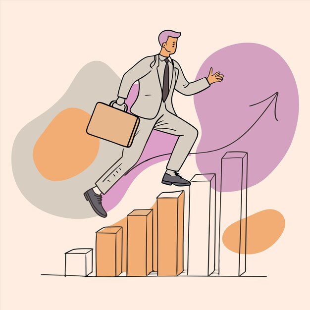 un hombre con un maletín está volando sobre un gráfico que dice "quotes de negocios"