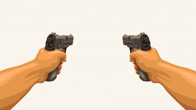 Hombre manos sosteniendo dos pistolas