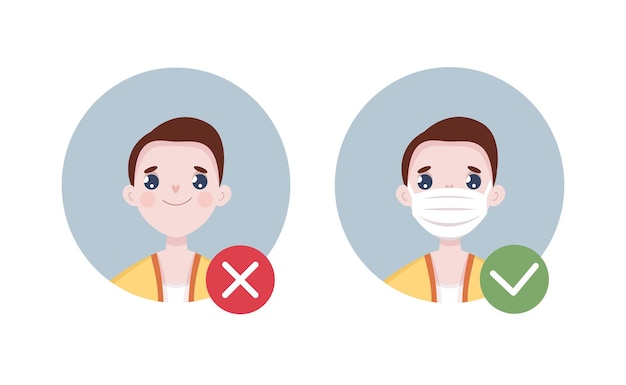 Hombre sin máscara avatar y hombre con máscara ilustración