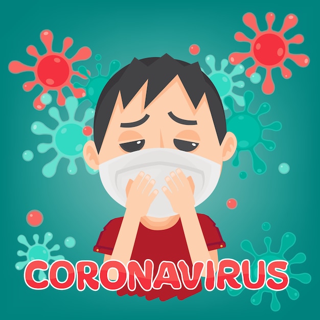 Hombre con máscara para proteger el coronavirus (COVID-19). salud y medico. Nuevo coronavirus 2019. Enfermedad por neumonía. ilustración.