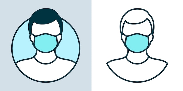 Hombre con mascarilla médica o quirúrgica para protección antivirus e ilustración vectorial de atención médica