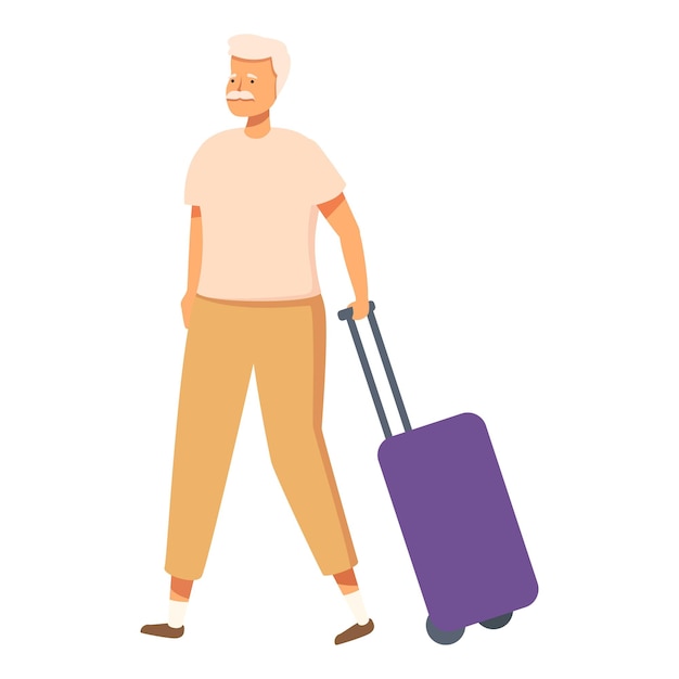 Hombre mayor con bolsa de viaje icono vector de dibujos animados Actividad social