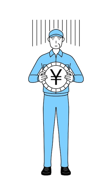 Hombre mayor con sombrero y ropa de trabajo una imagen de pérdida de cambio o depreciación del yen