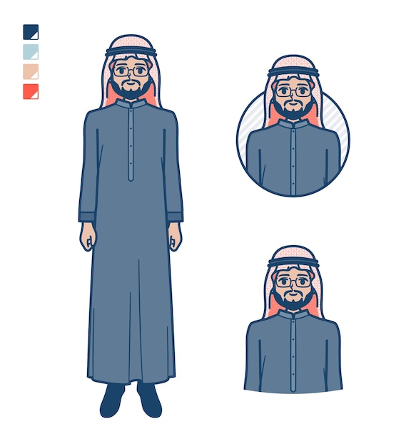 Un hombre medio árabe en traje negro con imágenes sonrientes