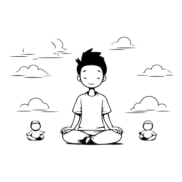 Vector hombre meditando en la posición del loto ilustración de dibujos animados vectorial