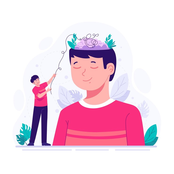 Un hombre con mente tranquila ilustración plana