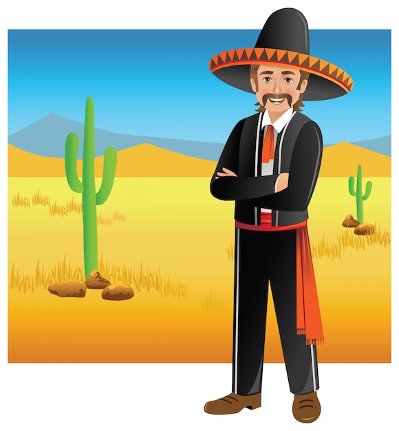 Vector hombre mexicano en el desierto