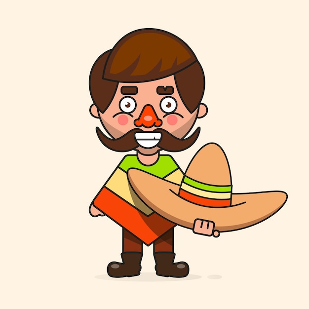 Vector hombre mexicano de dibujos animados, listo para su diseño, tarjeta de felicitación, pancarta. ilustración vectorial