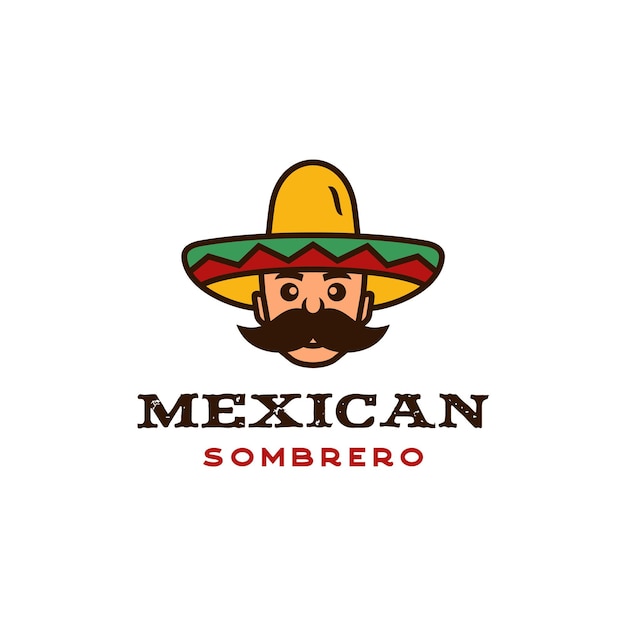 Hombre mexicano con Sombrero Sombrero, comida mexicana, restaurante de cocina mexicana Diseño de logotipo de etiqueta vintage