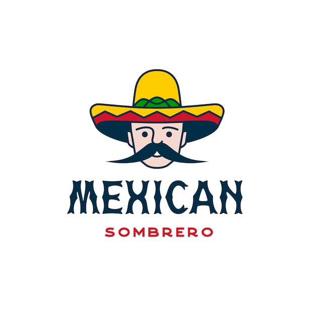 Hombre mexicano con sombrero sombrero, comida mexicana, restaurante de cocina mexicana diseño de logotipo de etiqueta vintage