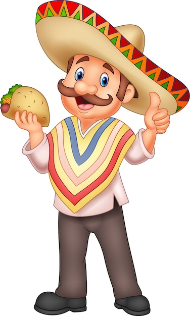 Vector hombre mexicano, tenencia, taco